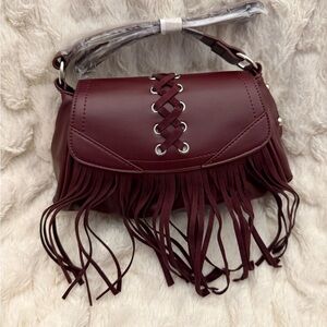 Burgundy purse with tassels